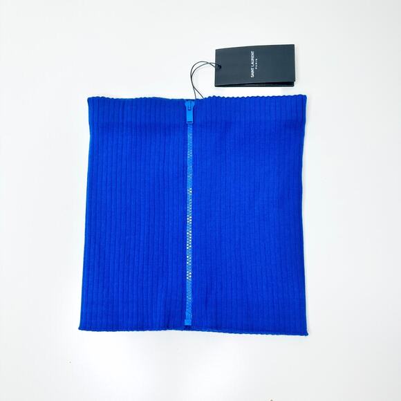 YSL Saint Laurent Size XS Ribbed Knit Strapless Top Front Zip Blue NWT $690 - Picture 4 of 12